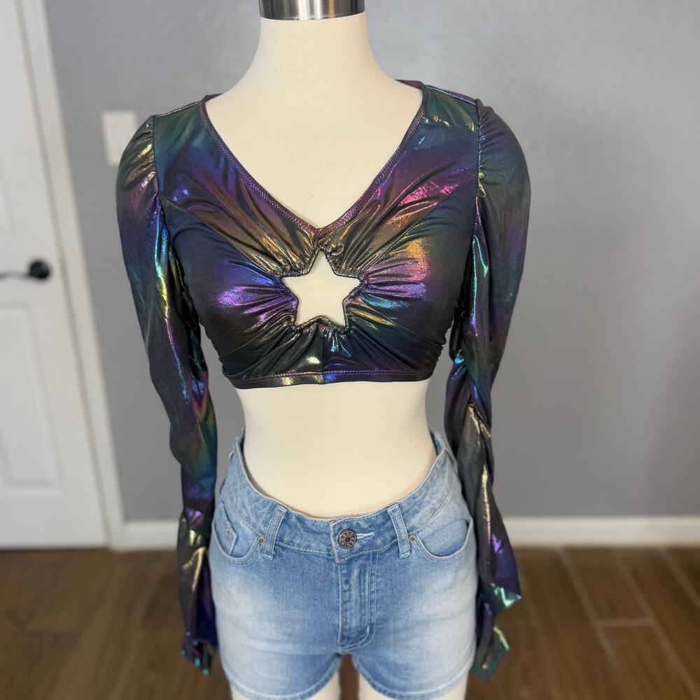 Dolls Kill Club EXX Galaxy Gathered Long Sleeve Top, S